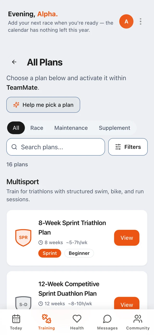 Plans: the library of coach-built plans, by race, maintenance or supplement.